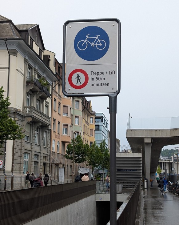 Macht dieses Schild genügend deutlich, dass der Velotunnel für Fussgängerinnen und Fussgänger tabu ist?