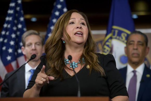 Rep. Adelita Grijalva, D-Ariz., speaks during a news conference at the U.S. Capitol, Wednesday, Nov. 12, 2025, in Washington. (AP Photo/Rod Lamkey, Jr.)
Adelita Grijalva