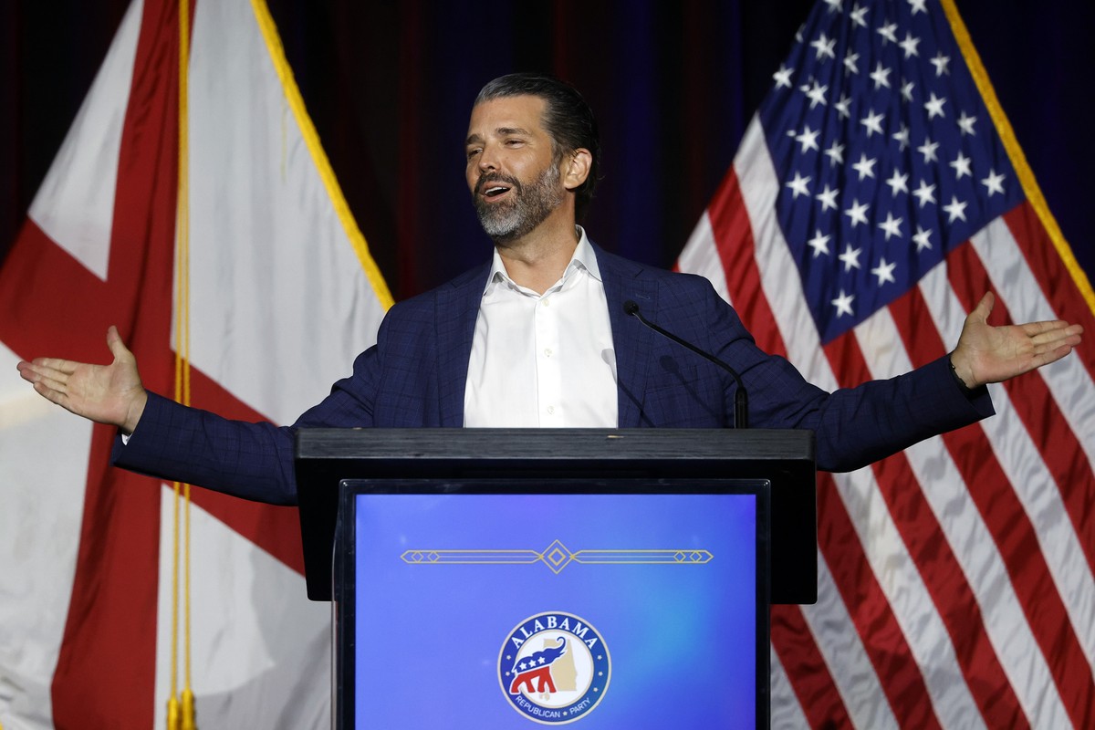 Donald Trump Jr. speaks at the Alabama Republican Party's Trump Victory Celebration, Thursday, April 3, 2025, in Birmingham, Ala. (AP Photo/Butch Dill)
Trump Alabama
