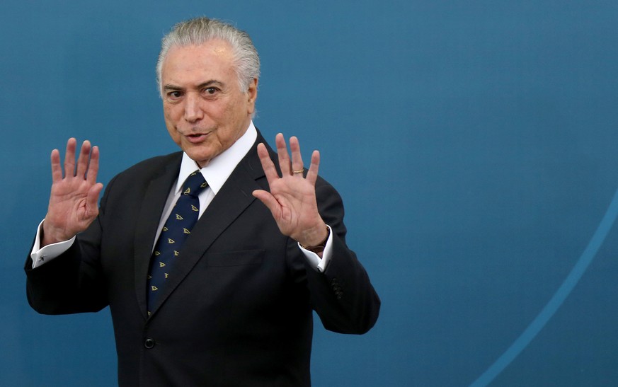 Brazil&#039;s President Michel Temer gestures during a ceremony at the Planalto Palace in Brasilia, Brazil, March 7, 2017. REUTERS/Adriano Machado