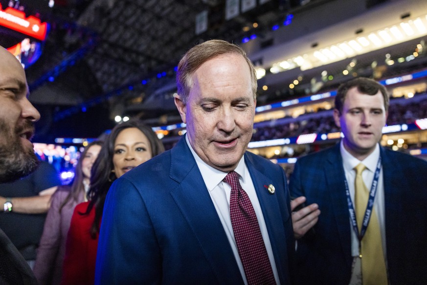 epa13230127 Texas Attorney General and Republican candidate for US Senate Ken Paxton attends the second day of the Midterm Republican National Convention (RNC) in the American Airlines Center in Dalla ...