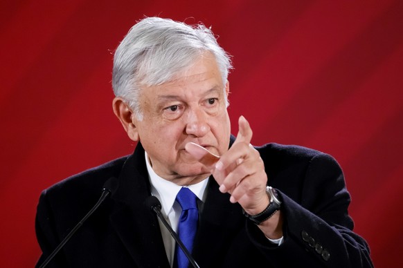 epa07293713 President of Mexico Andres Manuel Lopez Obrador speaks during his morning press conference at the National Palace, in Mexico City, Mexico, 17 January 2019. Obrador said that in addition to ...