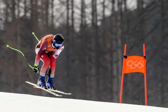 Luca Aerni of Switzerland in action during a training session for the Men&#039;s Downhill race at the Jeongseon Alpine Centre at the XXIII Winter Olympics 2018 in Pyeongchang, South Korea, on Friday,  ...