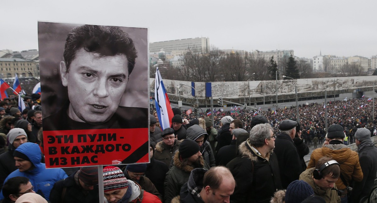 Trauermarsch für den getöteten Oppositionspolitiker Boris Nemzow in Moskau. Nemzow wurde am 27. Februar von unbekannten Tätern vor dem Kreml erschossen.