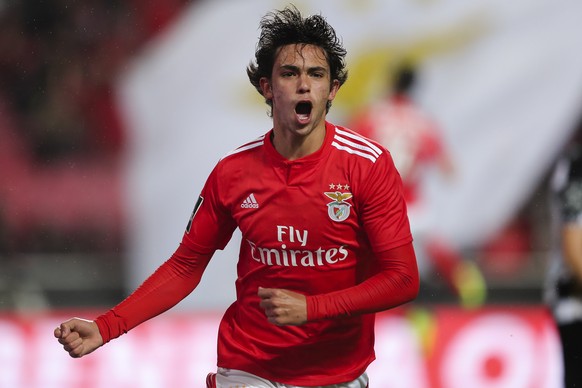 epa07330336 SL Benfica&#039;s Joao Felix celebrates after scoring a goal against Boavista FC during their Portuguese First League soccer match between SL Benfica and Boavista FC held at Luz Stadium, L ...