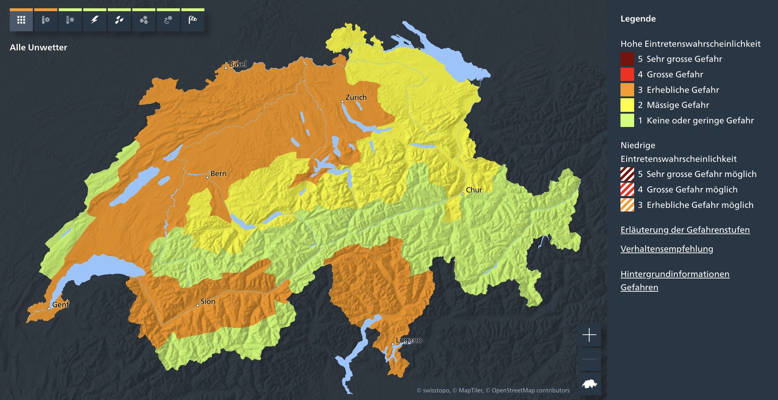 Hitzewarnung von MeteoSchweiz am 12. August 2025.