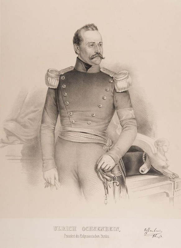 Porträt von Bundesrat Ulrich Ochsenbein in Uniform, um 1850.