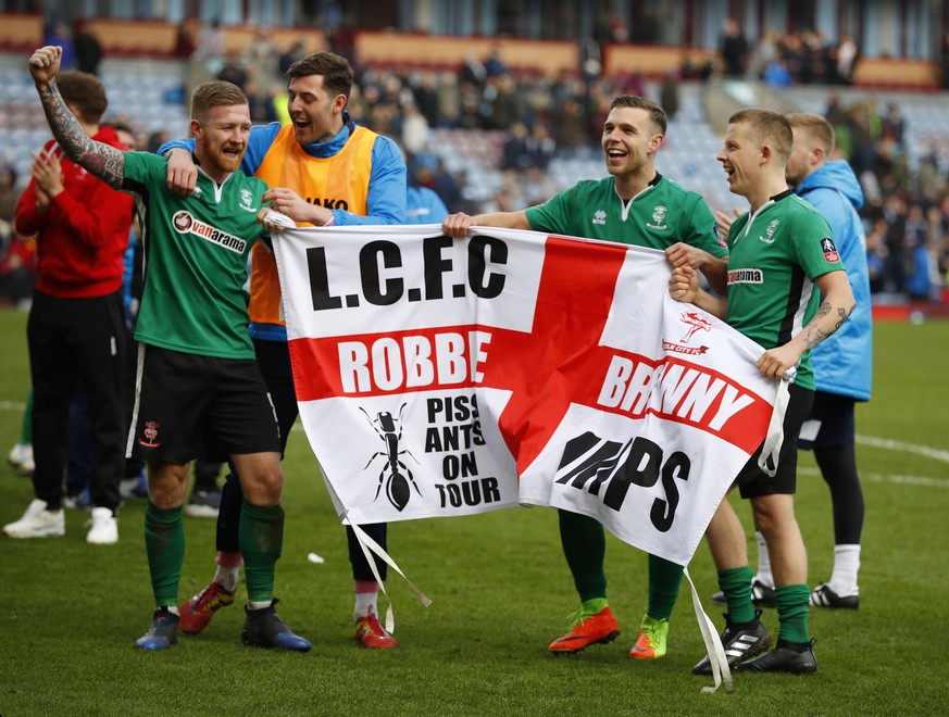 Britain Soccer Football - Burnley v Lincoln City - FA Cup Fifth Round - Turf Moor - 18/2/17 Lincoln&#039;s Alan Power, Terry Hawkridge and teammates celebrate after the match Reuters / Phil Noble Live ...