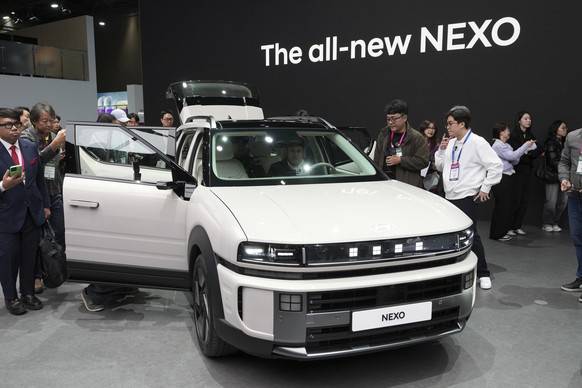 Hyundai Motor's the all-new NEXO is unveiled during the media day at the Seoul Mobility Show in Goyang, South Korea, Thursday, April 3, 2025. (AP Photo/Lee Jin-man)
South Korea Seoul Mobility Sho ...