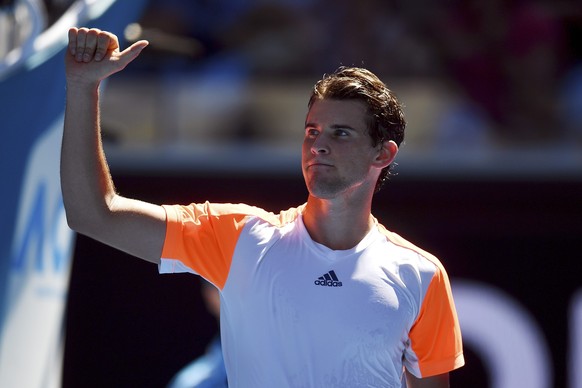 epa05737196 Dominic Thiem of Austria reacts after winning against Benoit Paire of France during round three of the Men&#039;s Singles at the Australian Open Grand Slam tennis tournament in Melbourne,  ...