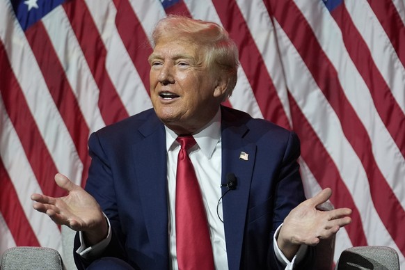 Republican presidential candidate former President Donald Trump speaks at the National Association of Black Journalists, NABJ, convention, Wednesday, July 31, 2024, in Chicago. (AP Photo/Charles Rex A ...