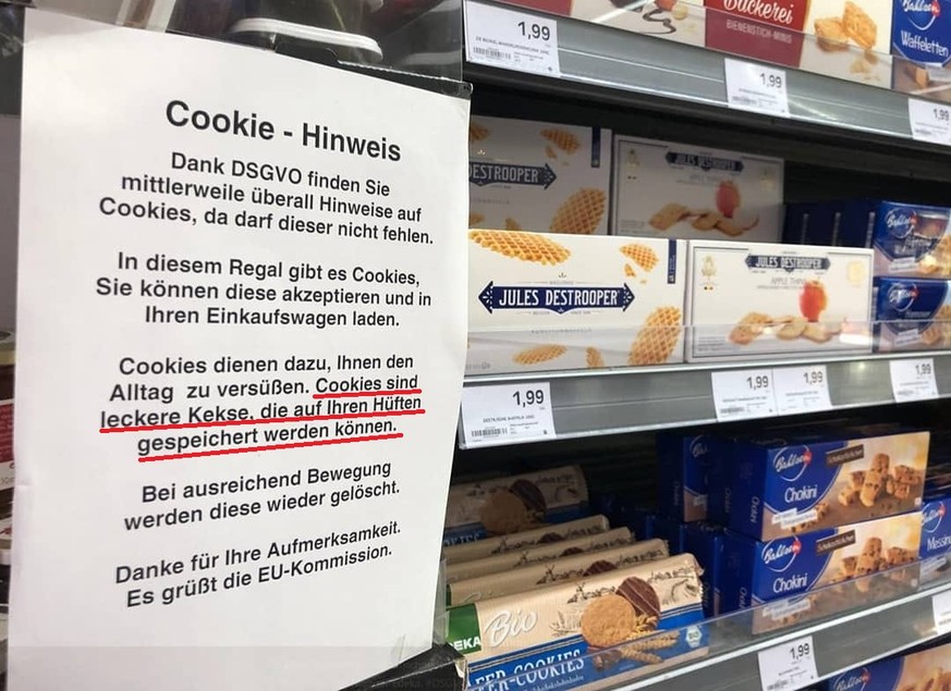 «Cookies sind leckere Kekse, die auf ihren Hüften gespeichert werden können. Bei ausreichend Bewegung werden diese wieder gelöscht.»