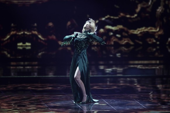 Samanta Tina from Latvia performs during rehearsals at the Eurovision Song Contest at Ahoy arena in Rotterdam, Netherlands, Wednesday, May 19, 2021. (AP Photo/Peter Dejong)
Samanta Tina