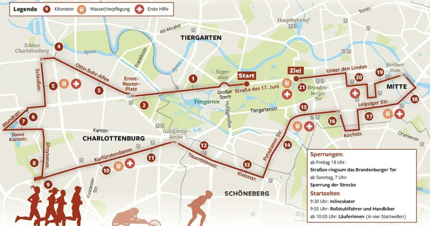 So sah die Strecke des Berliner Halbmarathons 2022 aus. Inzwischen wurde die Streckenführung angepasst.