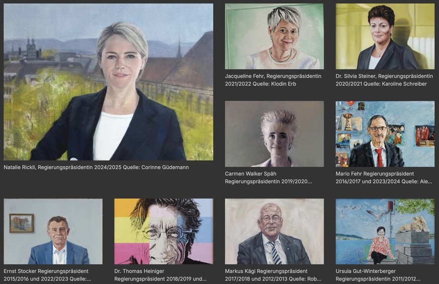 Bilder früherer Zürcher Regierungspräsidentinnen und -präsidenten.