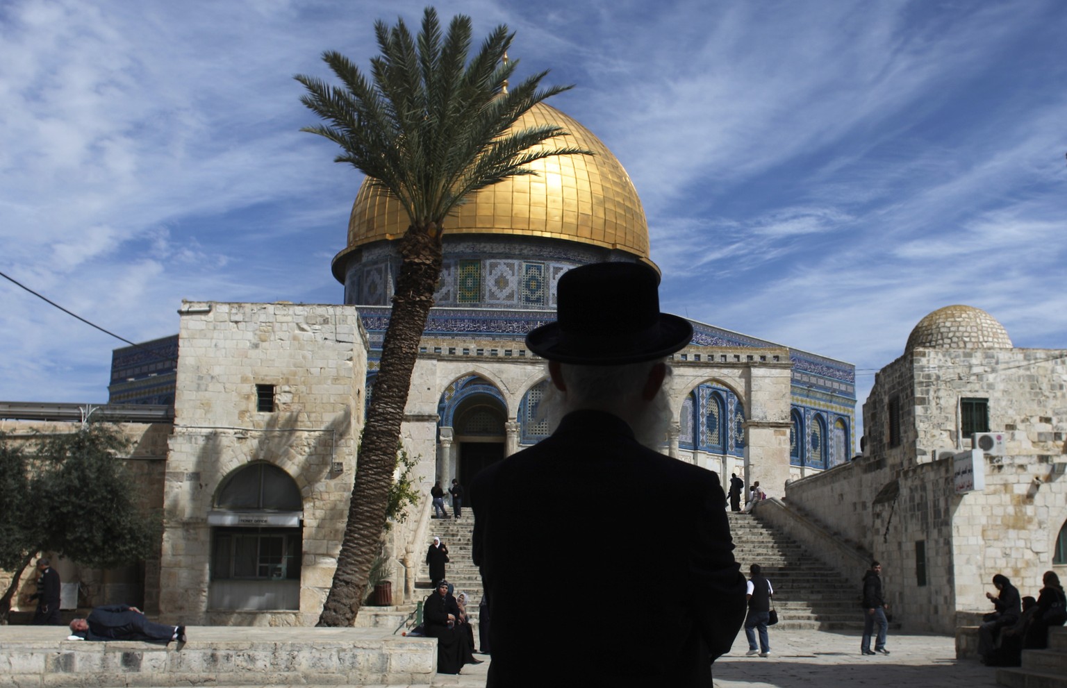 An ultra-Orthodox Jewish man stands in the Al Aqsa Mosque compound, also known to Jews as the Temple Mount, in Jerusalem&#039;s old city, Wednesday, March 17, 2010. Israel on Wednesday lifted its tigh ...