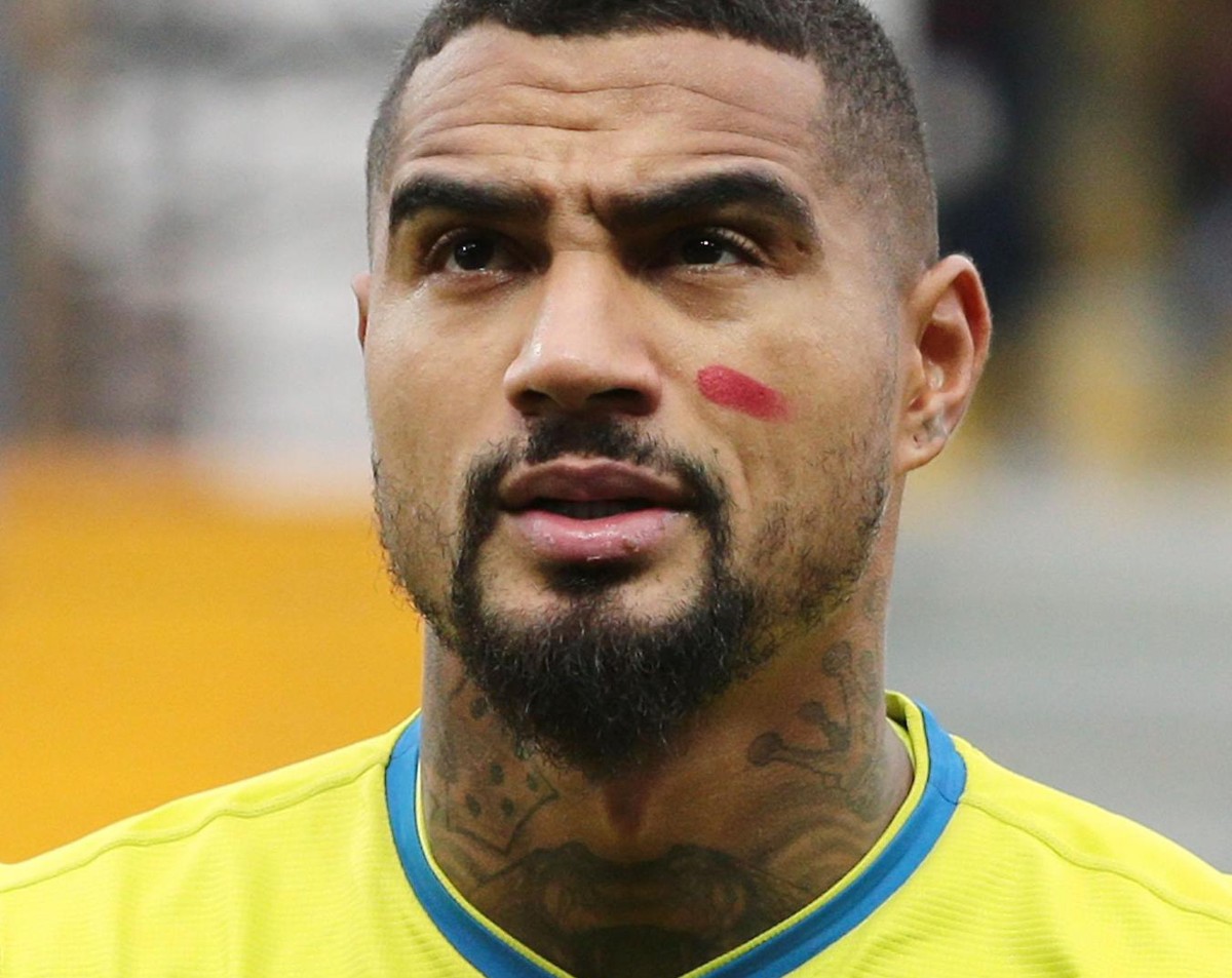 epa07307365 (FILE) - Sassuolo's Kevin-Prince Boateng with a red mark on his face against violence against women during the Italian Serie A soccer match Parma Calcio1913 vs US Sassuolo at Ennio Ta ...
