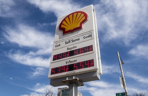 View of the prices of gas at the Shell gas station on Friday, March 25, 2022, in New York. The spike in gasoline prices recently prompted ride-hailing app companies Uber and Lyft to temporarily hit pa ...