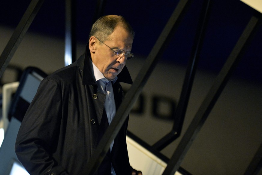 Russian Foreign Minister Sergey Lavrov arrives for talks over Iran&#039;s nuclear programme at the airport in Geneva Switzerland, Friday, 22 November 2013. Six world powers and Iran have narrowed gaps ...