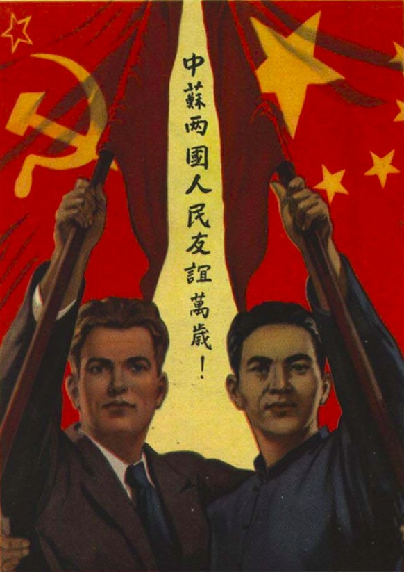Propagandaposter zur Beschwörung der chinesisch-sowjetischen Freundschaft von 1951.
https://de.wikipedia.org/wiki/Chinesisch-Sowjetischer_Vertrag_%C3%BCber_Freundschaft,_B%C3%BCndnis_und_gegenseitige_ ...