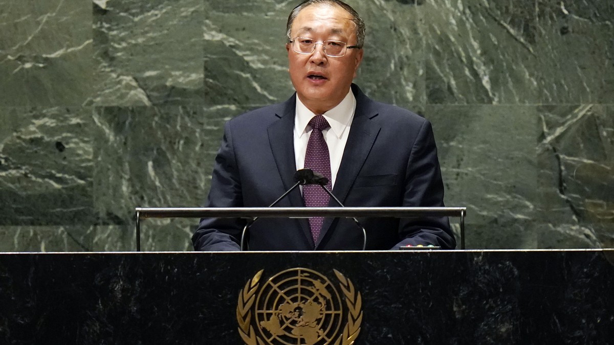 China's U.N. Ambassador Zhang Jun addresses the emergency session of the United Nations General Assembly, Monday, Feb. 28, 2022. (AP Photo/Seth Wenig)
Zhang Jun