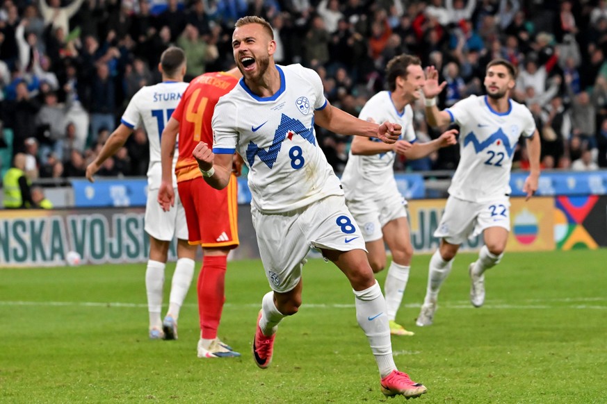 LJUBLJANA, SLOVENIA - SEPTEMBER 29: Sandi Lovric of Slovenia C celebrate score during the UEFA Nations League, League B Group B1, match between Slovenia and North Macedonia at Stadion Stozice, Ljublja ...