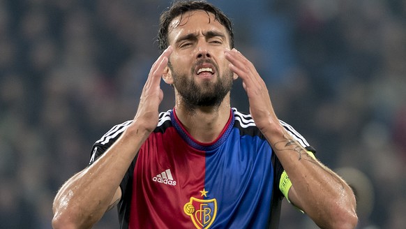 Basel&#039;s Matias Delgado reacts during an UEFA Champions League Group stage Group A matchday 4 soccer match between Switzerland&#039;s FC Basel 1893 and France&#039;s Paris Saint-Germain Football C ...