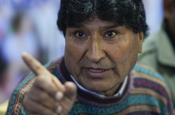 FILE - Former President Evo Morales speaks during a press conference in La Paz, Bolivia, Thursday, April 11, 2024. President Luis Arce and Morales are battling for the future of Bolivia?s Movement for ...