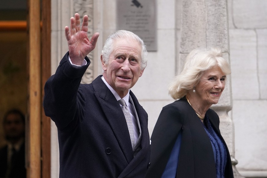 Britain&#039;s King Charles III and Queen Camilla leave The London Clinic in central London, Monday, Jan. 29, 2024. King Charles III was in hospital to receive treatment for an enlarged prostate. (AP  ...