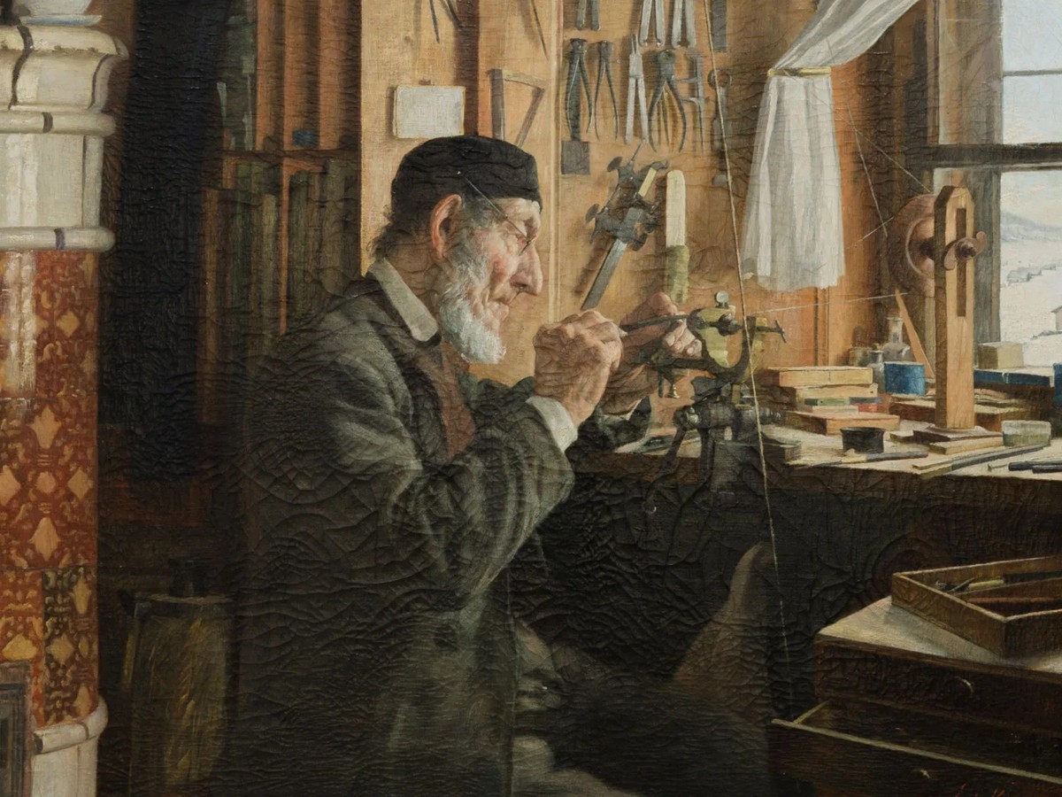 «L’horloger» d’Édouard Kaiser combine des éléments réalistes avec la représentation idéalisée d’un monde (artisanal) intact.
https://www.mbac.ch/h-content/uploads/2025/01/Kaiser_Vieil_Horloger.png