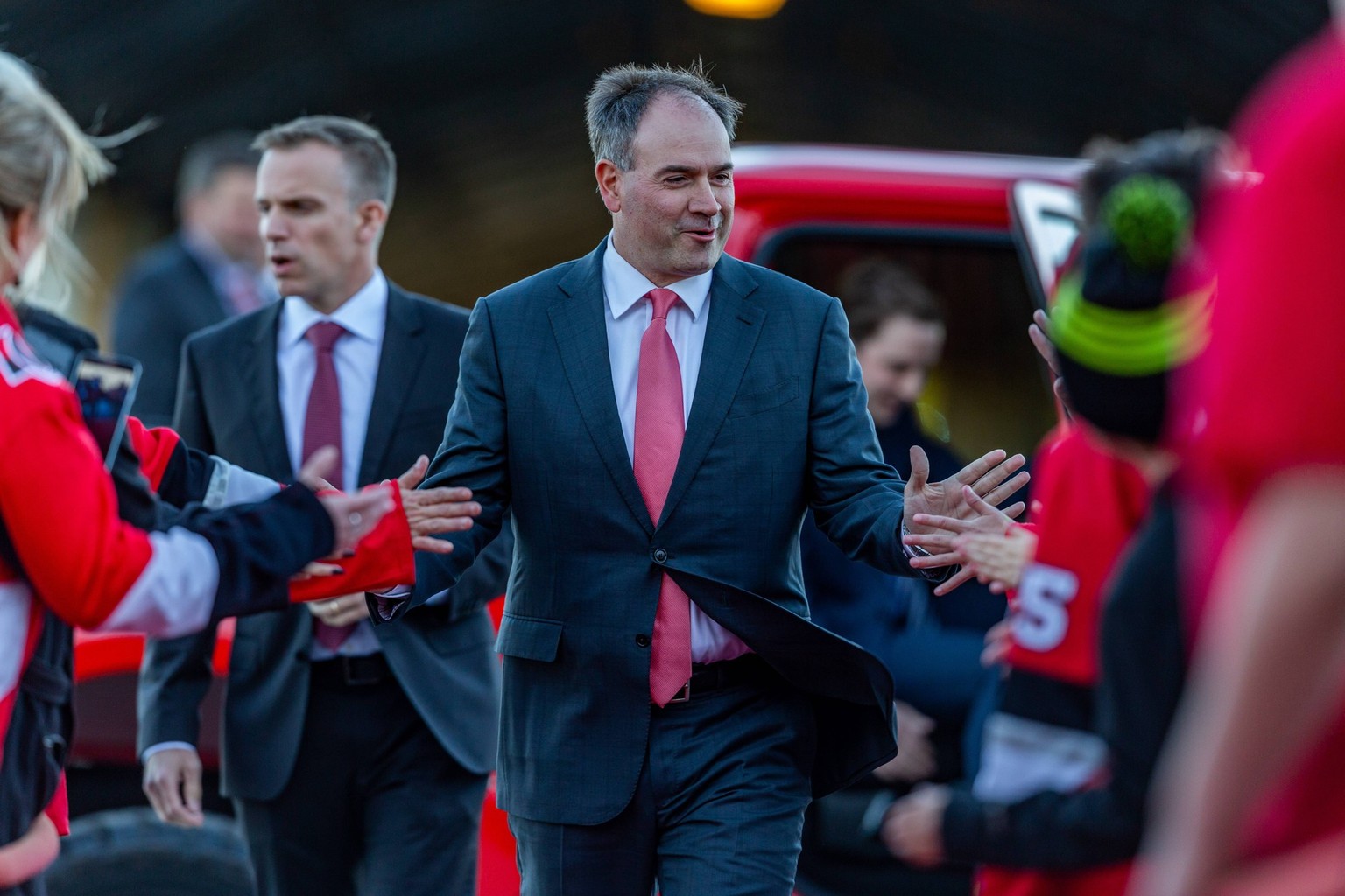 OTTAWA, ON - OCTOBER 04: General manager Pierre Dorion walks the Red Carpet for home opener before National Hockey League action between the Chicago Blackhawks and Ottawa Senators on October 4, 2018,  ...
