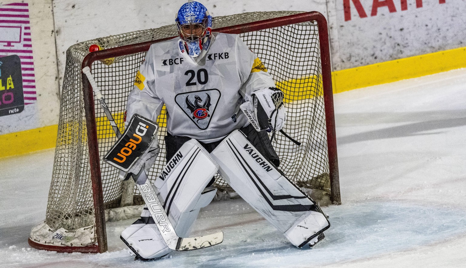 Switzerland: The Coupe des Bains hockey match Yverdon-les-Bains-Switzerland, 08/25/2020: Reto Berra goalkeeper is in action of Hc Fribourg-Gotteron during the Coupe des Bains with Lausanne Hc and Hc F ...