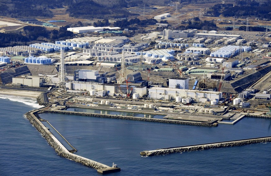 FILE - In this Feb. 13, 2021, aerial file photo shows Fukushima Daiichi nuclear power plant in Okuma town, Fukushima prefecture, north of Tokyo. The operator of a wrecked Fukushima nuclear plant said  ...