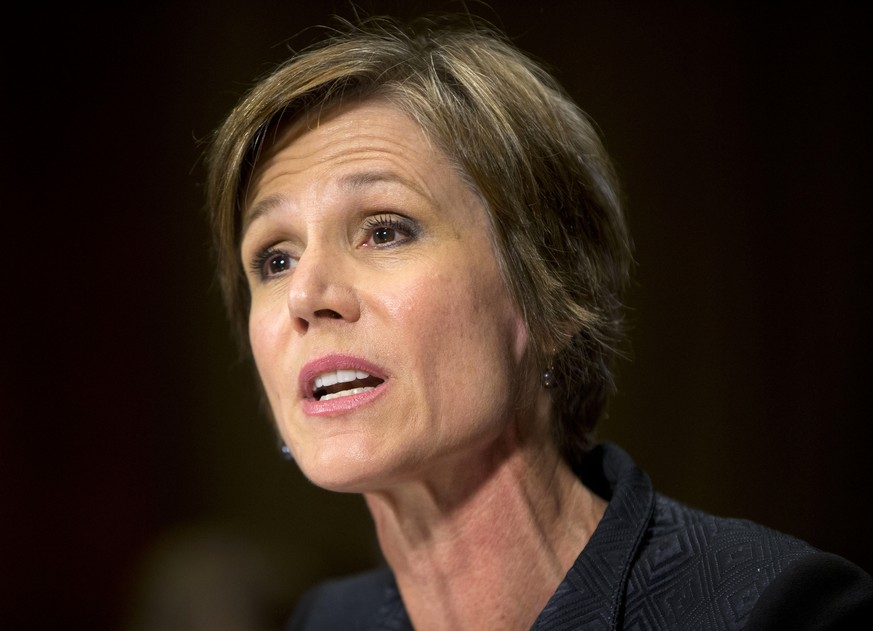 FILE - In this March 24, 2015 file photo, then-Deputy Attorney General nominee Sally Quillian Yates testifies on Capitol Hill in Washington. President Donald Trump’s abrupt, late-night firing of the a ...