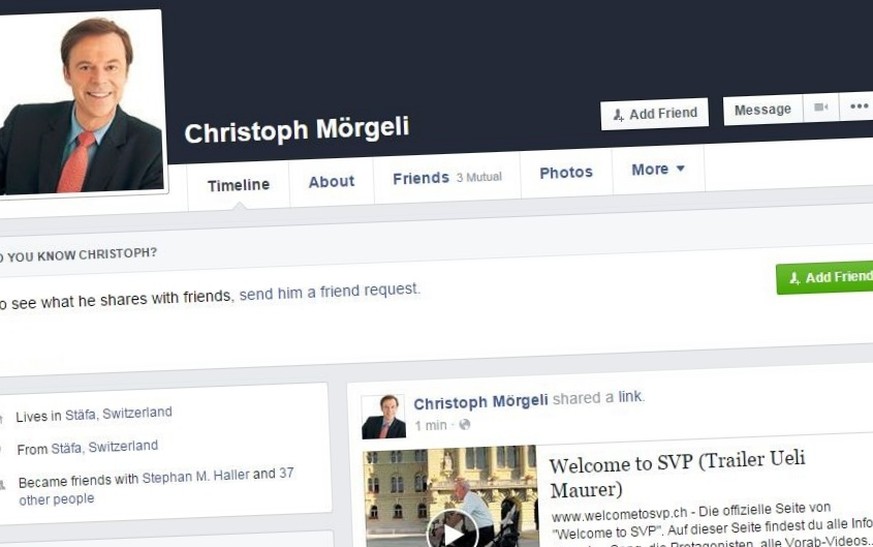 Zurück in alter Frische: Christoph Mörgelis Facebook-Präsenz.