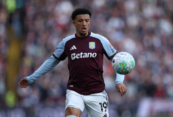 epa12930443 Jadon Sancho of Aston Villa in action during the English Premier League match between Aston Villa and Tottenham Hotspur, in Birmingham, Britain, 03 May 2026. EPA/ADAM VAUGHAN EDITORIAL USE ...