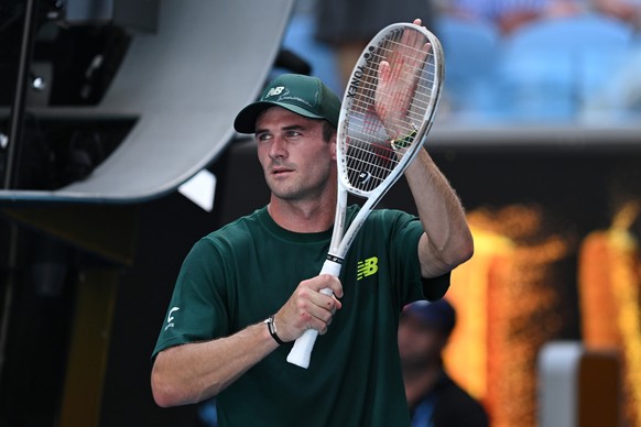 epa11835388 Tommy Paul of the USA celebrates winning his round four match against Alejandro Davidovich Fokina of Spain at the 2025 Australian Open tennis tournament in Melbourne, Australia, 19 January ...