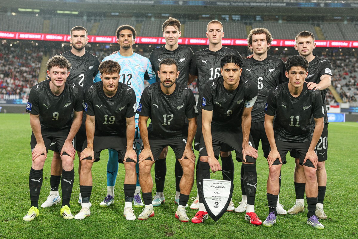 FILE - New Zealand All Whites pose for a team photo ahead of their international soccer friendly against Chile in Auckland, New Zealand, Monday, March 30, 2026. (Shane Wenzlick/Photosport via AP, File ...