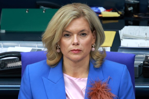 epa12223942 German Parliament President Julia Kloeckner looks on during a session of the German parliament &#039;Bundestag&#039; to present the draft budget for 2025, in Berlin, Germany, 08 July 2025. ...
