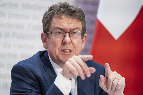 Bundesrat Albert Roesti spricht ueber die Eidgenoessische Volksinitiative &#039;Fuer die Zukunft unserer Natur und Landschaft (Biodiversitaetsinitiative)&#039;, die am 22. September 2024 zur Eidgenoes ...