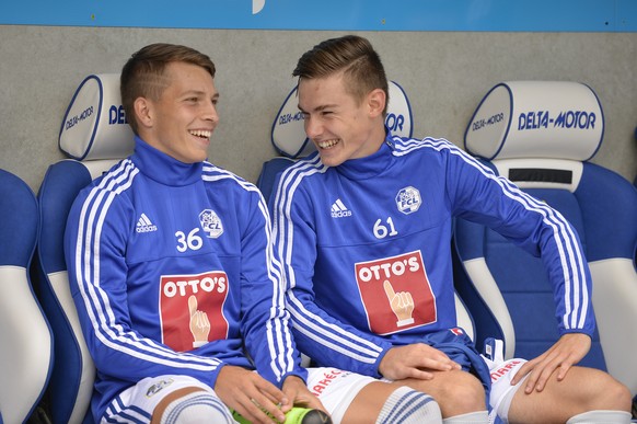 21.08.2016; Luzern; Fussball Super League - FC Luzern - FC Thun;
Cendrim Kameraj (Luzern) und Silvan Sidler (Luzern)
(Martin Meienberger/freshfocus)