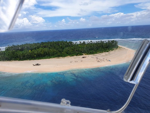 epa08582828 A handout photo made available by the Australian Department of Defence shows an Australian Army ARH-90 Tiger Helicopter landing on Pikelot Island in the Federated States of Micronesia, 02 ...