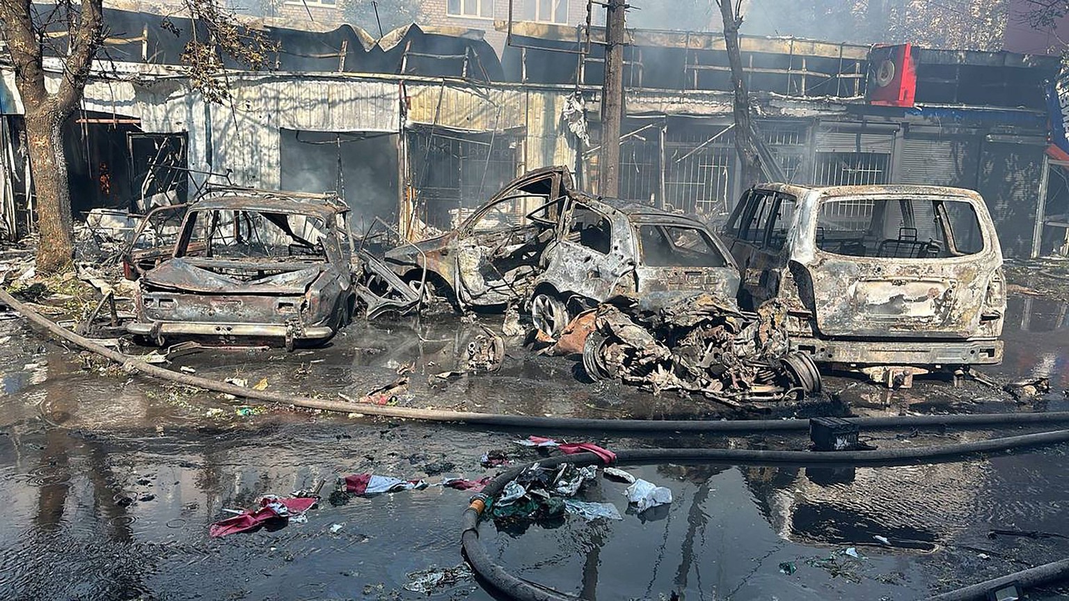 On the site of destroyed market as a result of a Russian missile strike on Wednesday, September 6, 2023 in Kostiantynivka, Ukraine. At least 16 people have been killed and dozens got injured, after a  ...