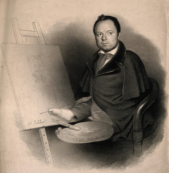 Louis Joseph CÃ sar Ducornet, an artist born without arms. Lithograph by H. Robillard.