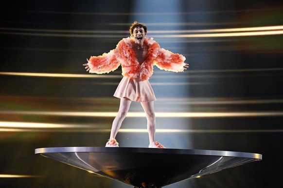 epa11326954 Nemo representing Switzerland with the song &quot;The code&quot; performs during the first rehearsal of the second semi-final of the Eurovision Song Contest (ESC) at Malmo Arena, in Malmo, ...