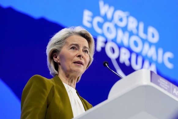 President of the European Commission Ursula von der Leyen talks during the Annual Meeting of the World Economic Forum in Davos, Switzerland, Tuesday, Jan. 20, 2026. (AP Photo/Markus Schreiber)
Ursula  ...