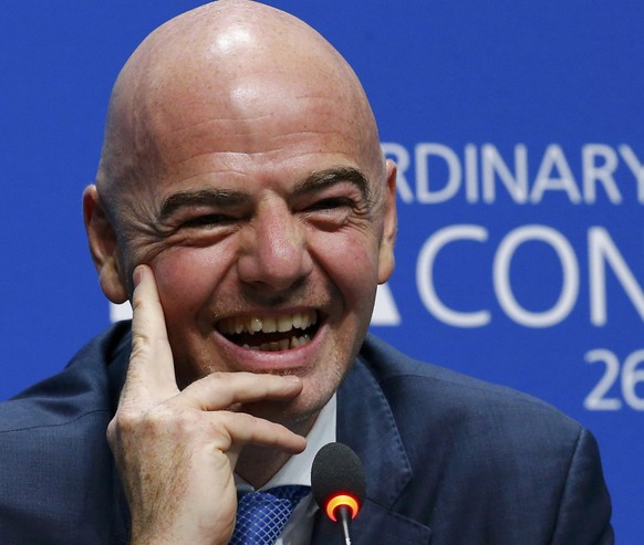 Newly elected FIFA President Gianni Infantino reacts during a news conference at the Extraordinary FIFA Congress in Zurich, Switzerland February 26, 2016. Swiss football executive Gianni Infantino vow ...