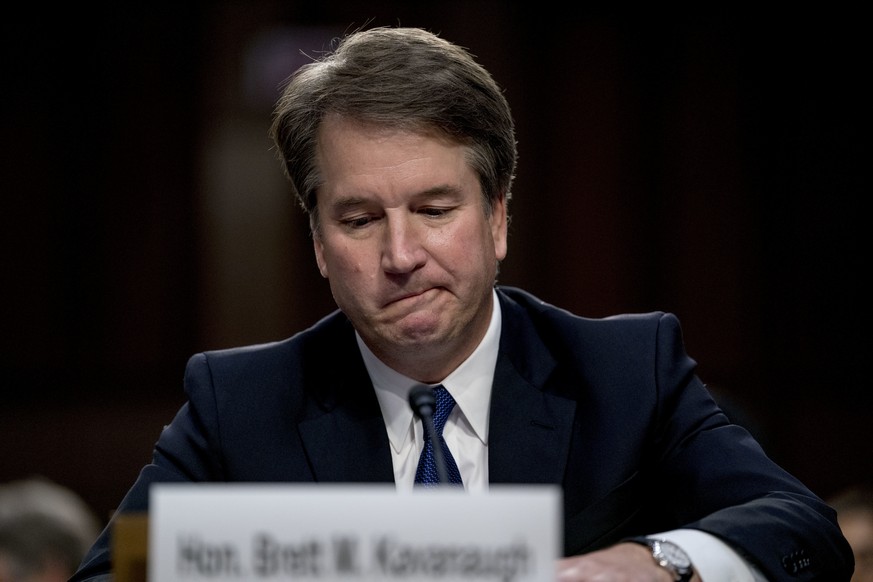 President Donald Trump&#039;s Supreme Court nominee, Brett Kavanaugh becomes emotional as he gives his opening statement before the Senate Judiciary Committee on Capitol Hill in Washington, Tuesday, S ...