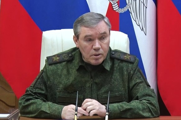 In this photo, taken from video distributed by Russian Defense Ministry Press Service on Saturday, Aug. 30, 2025, Russian Chief of General Staff Gen. Valery Gerasimov speaks during a meeting with high ...