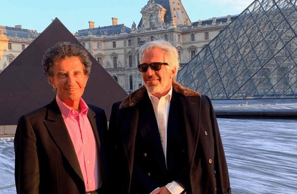 This photo released by the U.S. Department of Justice, shows Jeffrey Epstein and French culture minister Jack Lang at the Louvre in Paris. (U.S. Department of Justice via AP)